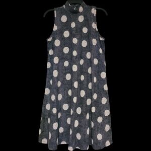 Cato Est 1946 Dress Sleeveless 70s Style A-Line Gray, White Swirl Dot Medium